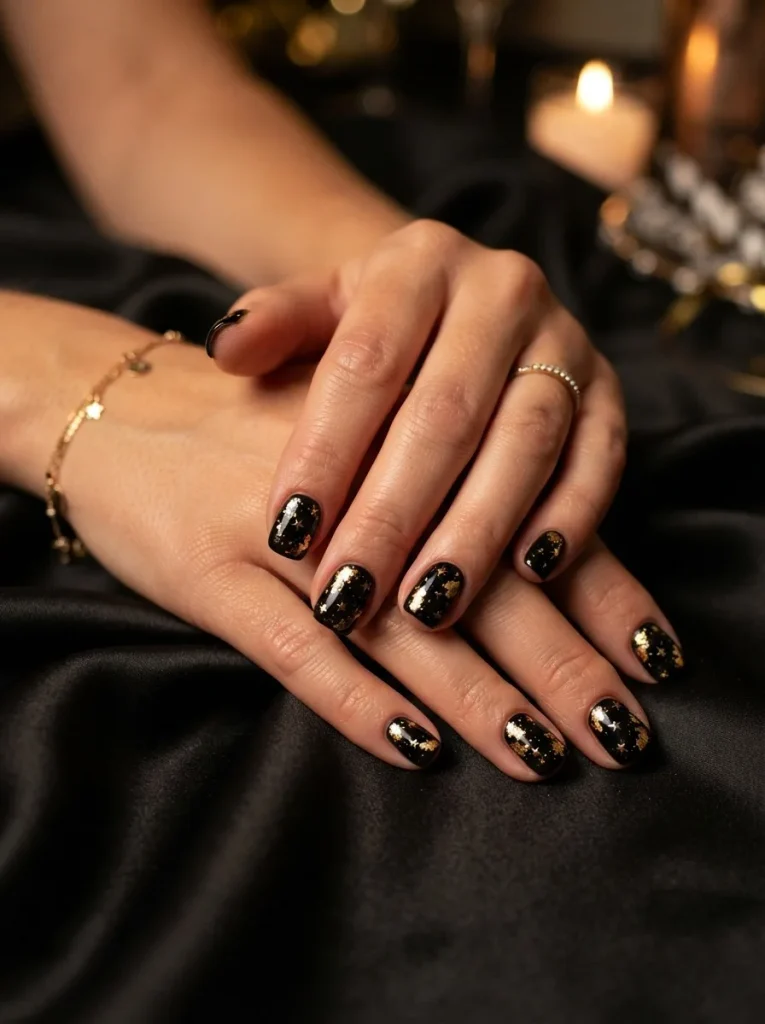 8. Black and Gold Birthday Nails