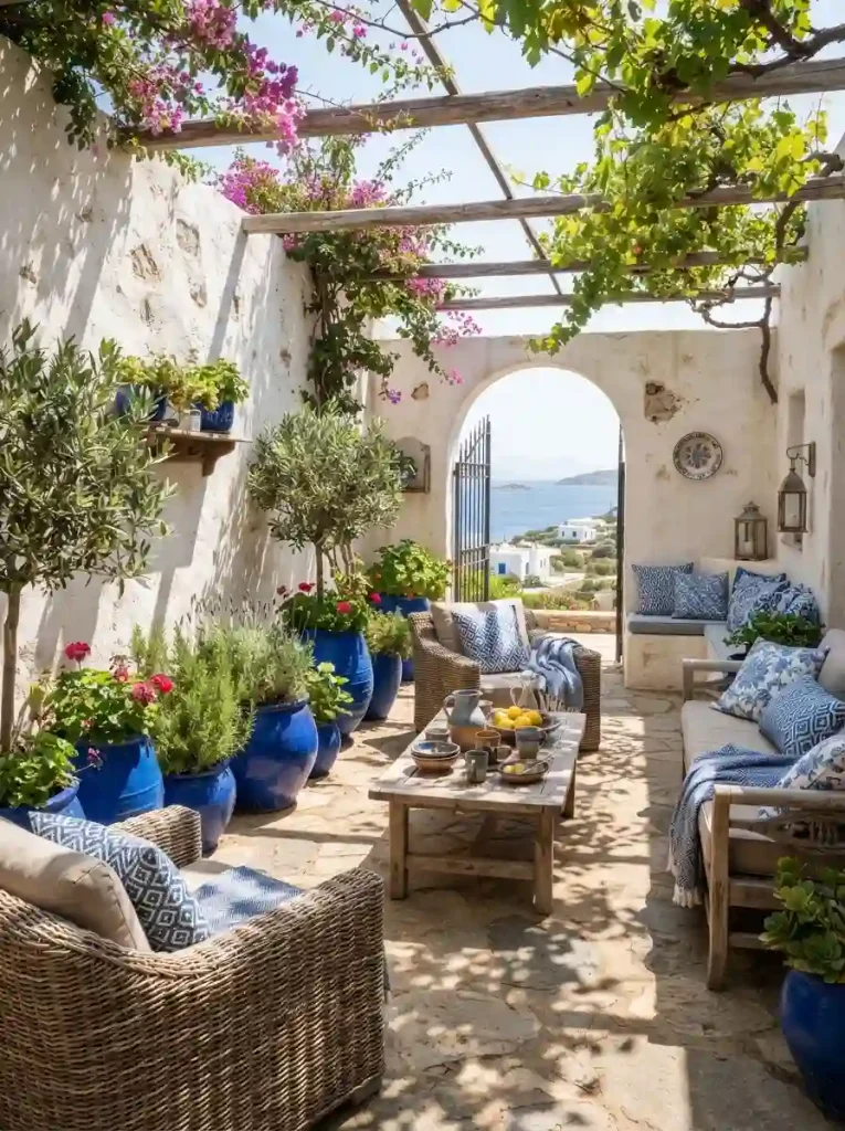 8. Blue-and-White Mediterranean Patio