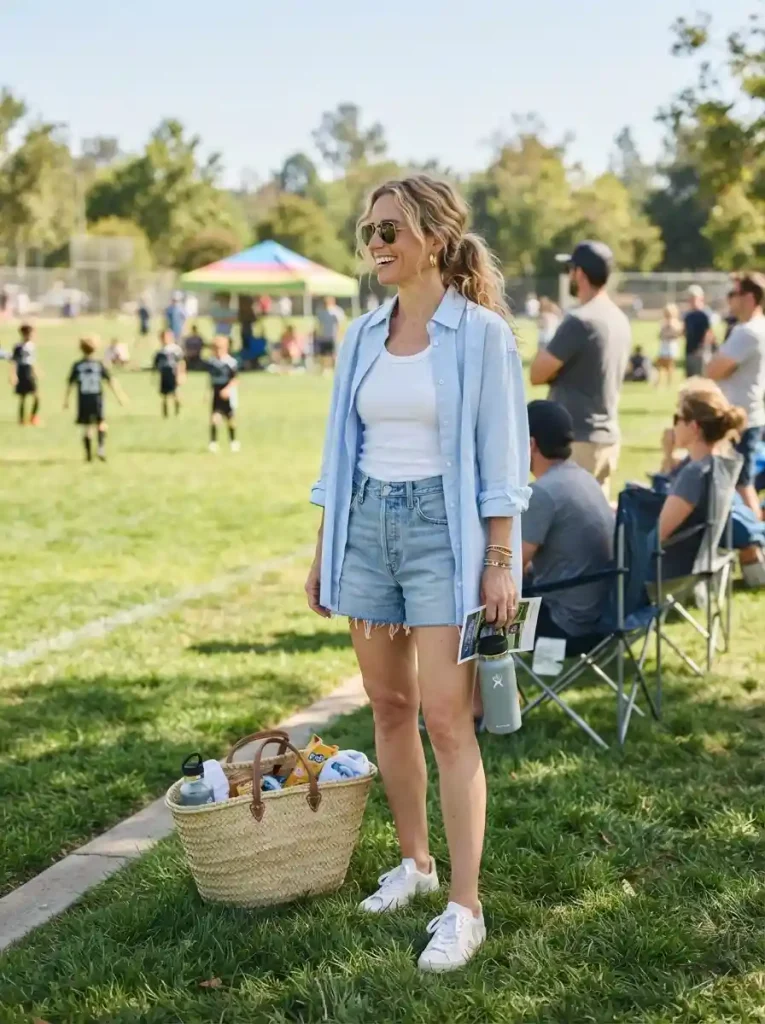 8. Denim Shorts With an Oversized Shirt