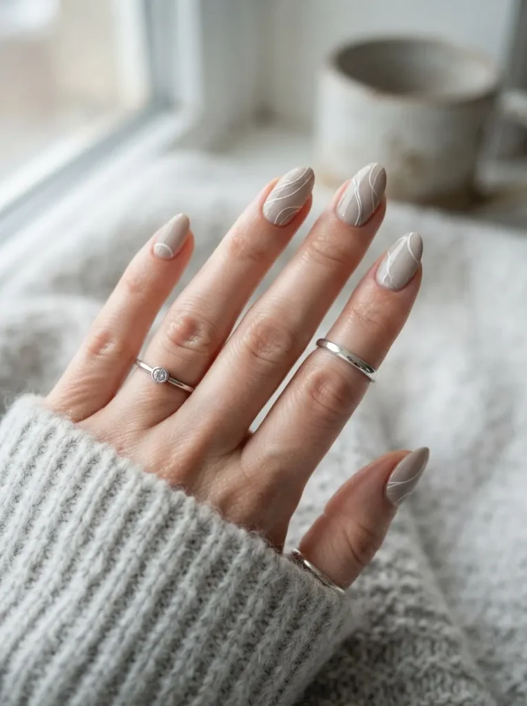8. Greige Nails with Minimal White Lines