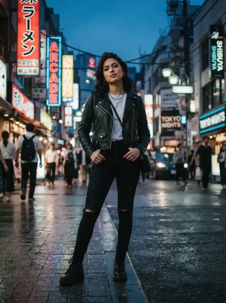 8. Leather Jacket, White Tee and Combat Boots