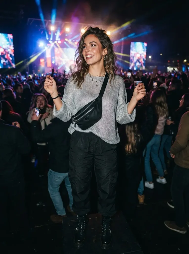 8. Silver Sweater With Black Cargo Pants
