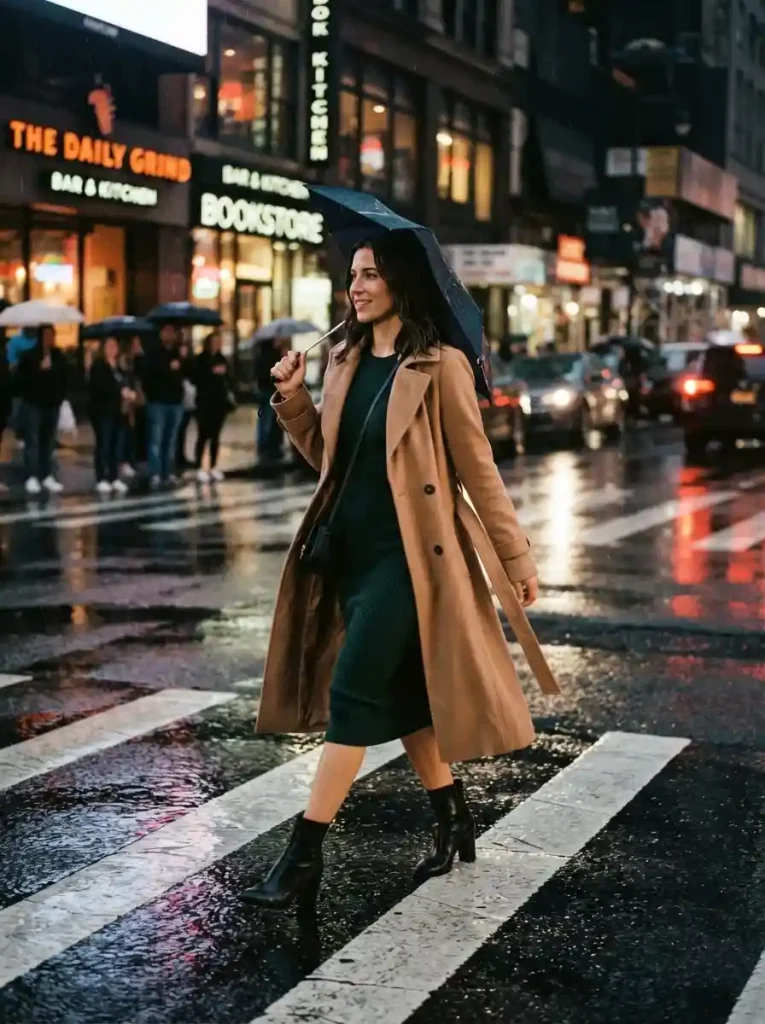 9. Bodycon Dress With a Trench Coat