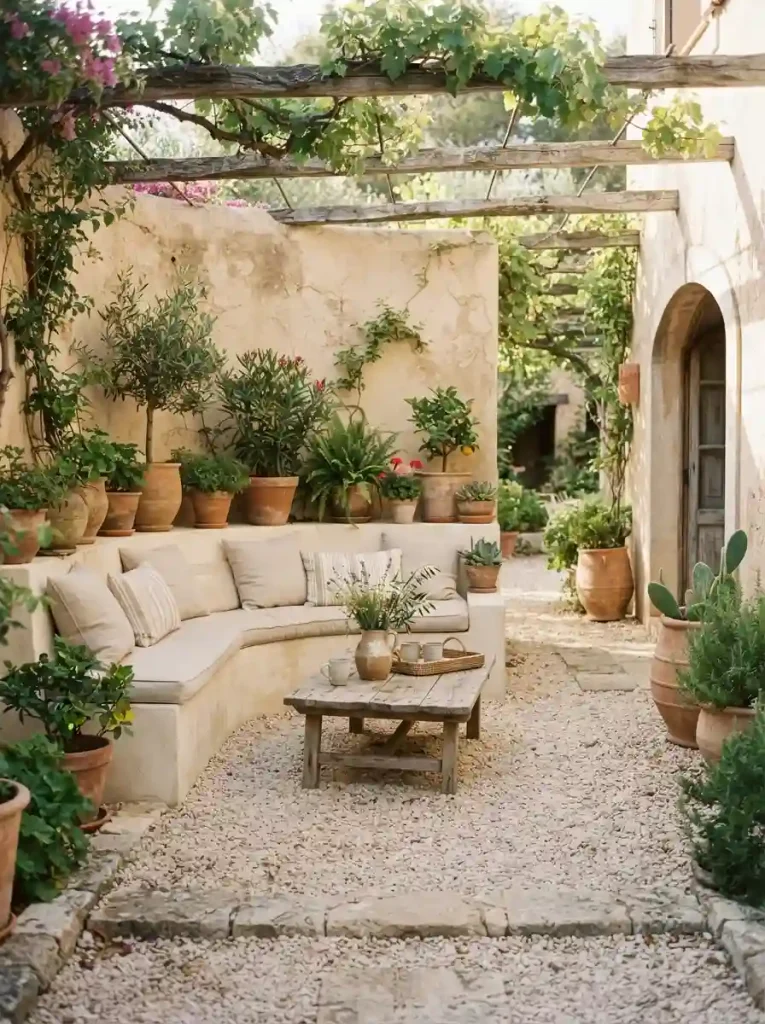 9. Built-In Stone Bench Around a Courtyard
