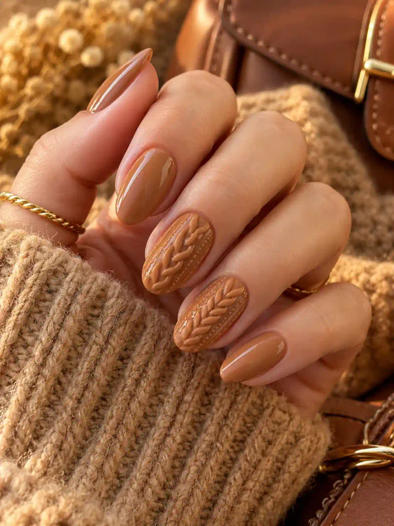 9. Caramel Knit Nails