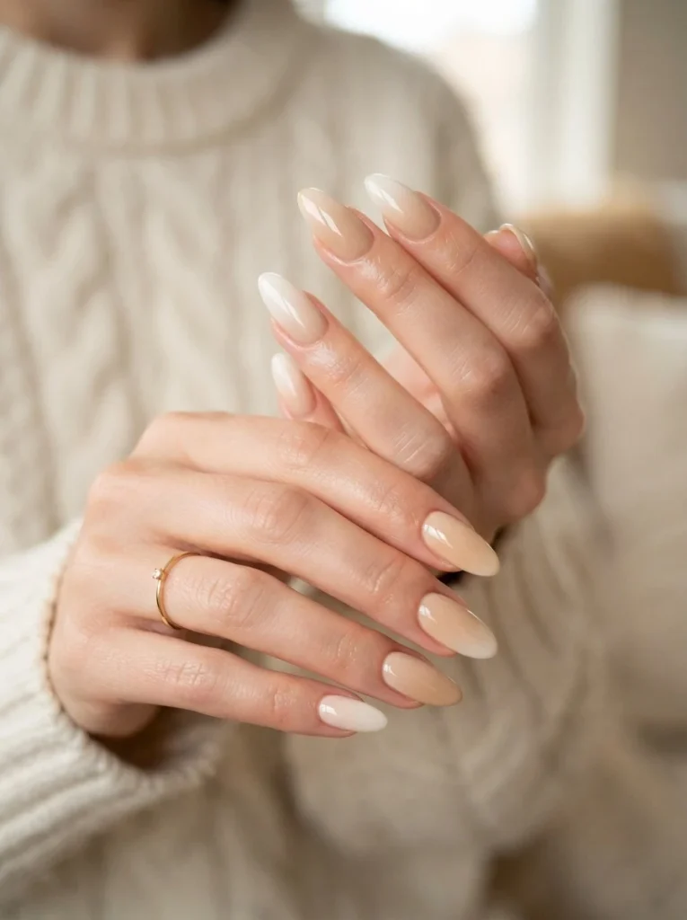 9. Cream Nails with Subtle Beige Ombre