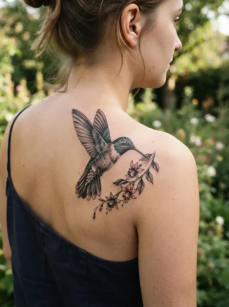 9. Hummingbird Shoulder Tattoo