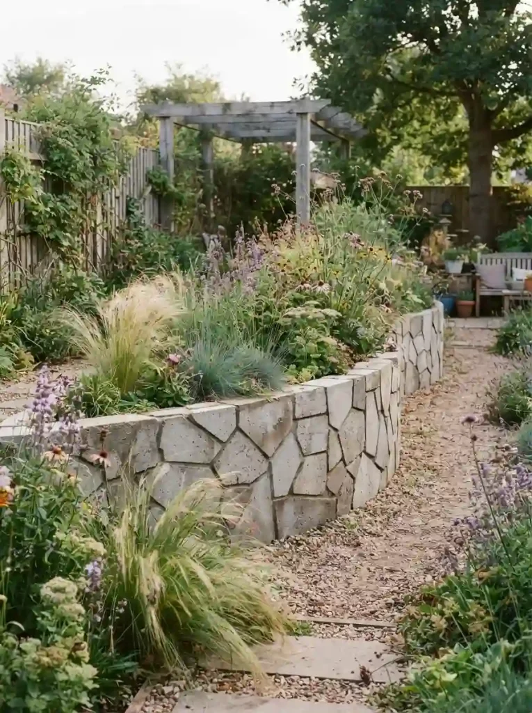 9. Recycled Concrete Piece Retaining Wall